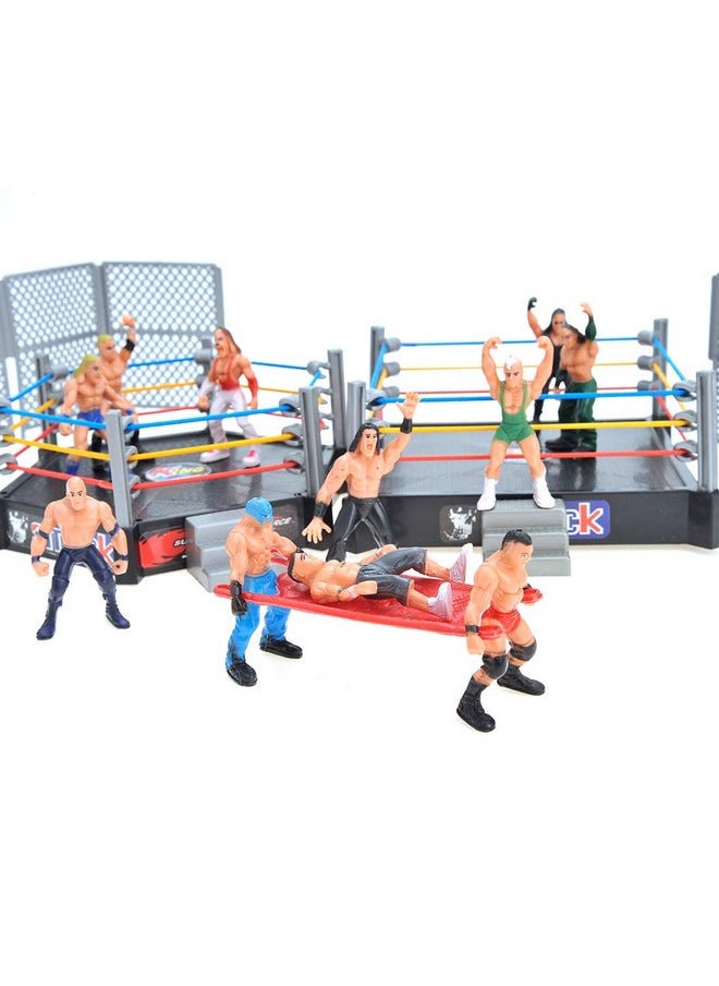 PowerTRC PowerTRC 32 Pieces Wrestling Toys, Wrestler Play Set with 2 Wrestle Rings (Hexagon & Square), 12 Wrestlers, 18 Accessories, Toy Figures Cake Topper Birthday Party Decoration Gift Toy for Kids  - Image 3