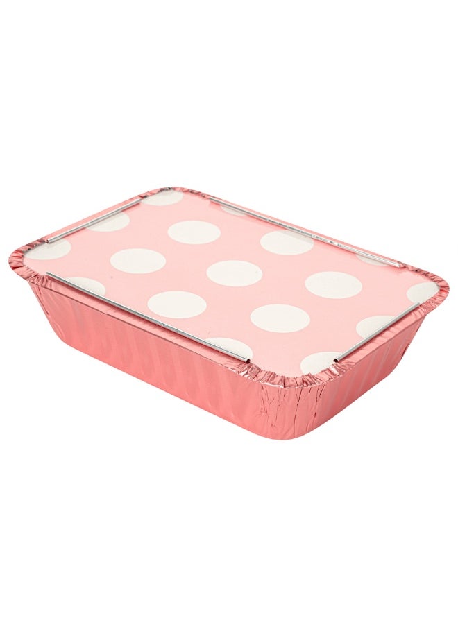 Restaurantware 16 Ounce Disposable Takeout Containers, 200 Rectangle Food Containers - With Polka Dot Lids, Pink Takeaway Containers, Aluminum Delivery Containers, Freezable  - Image 1