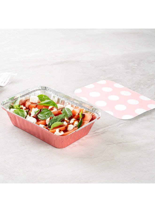 Restaurantware 16 Ounce Disposable Takeout Containers, 200 Rectangle Food Containers - With Polka Dot Lids, Pink Takeaway Containers, Aluminum Delivery Containers, Freezable  - Image 4