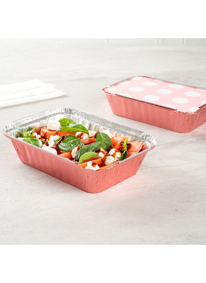 Restaurantware 16 Ounce Disposable Takeout Containers, 200 Rectangle Food Containers - With Polka Dot Lids, Pink Takeaway Containers, Aluminum Delivery Containers, Freezable  - Image 3