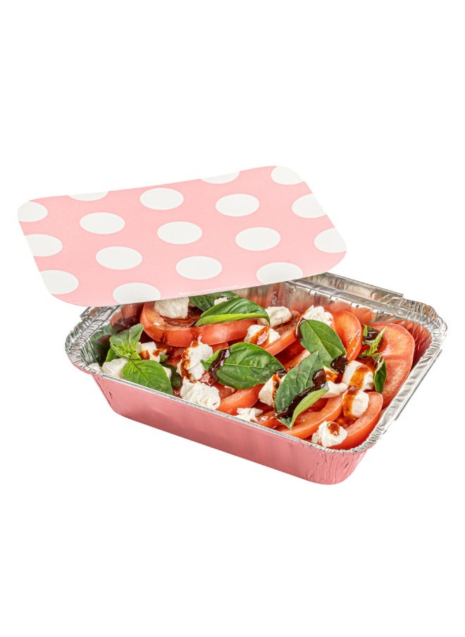 Restaurantware 16 Ounce Disposable Takeout Containers, 200 Rectangle Food Containers - With Polka Dot Lids, Pink Takeaway Containers, Aluminum Delivery Containers, Freezable  - Image 2