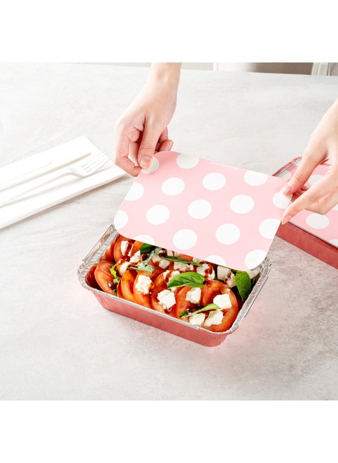 Restaurantware 16 Ounce Disposable Takeout Containers, 200 Rectangle Food Containers - With Polka Dot Lids, Pink Takeaway Containers, Aluminum Delivery Containers, Freezable  - Image 5