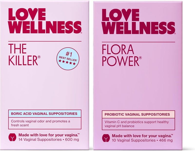 Love Wellness The Killer & Flora Power | Vaginal Suppository Duo with Probiotics, Vitamin C & Boric Acid for Vaginal Health | Vaginal Suppositories for Healthy pH Balance & Vaginal Odor Control