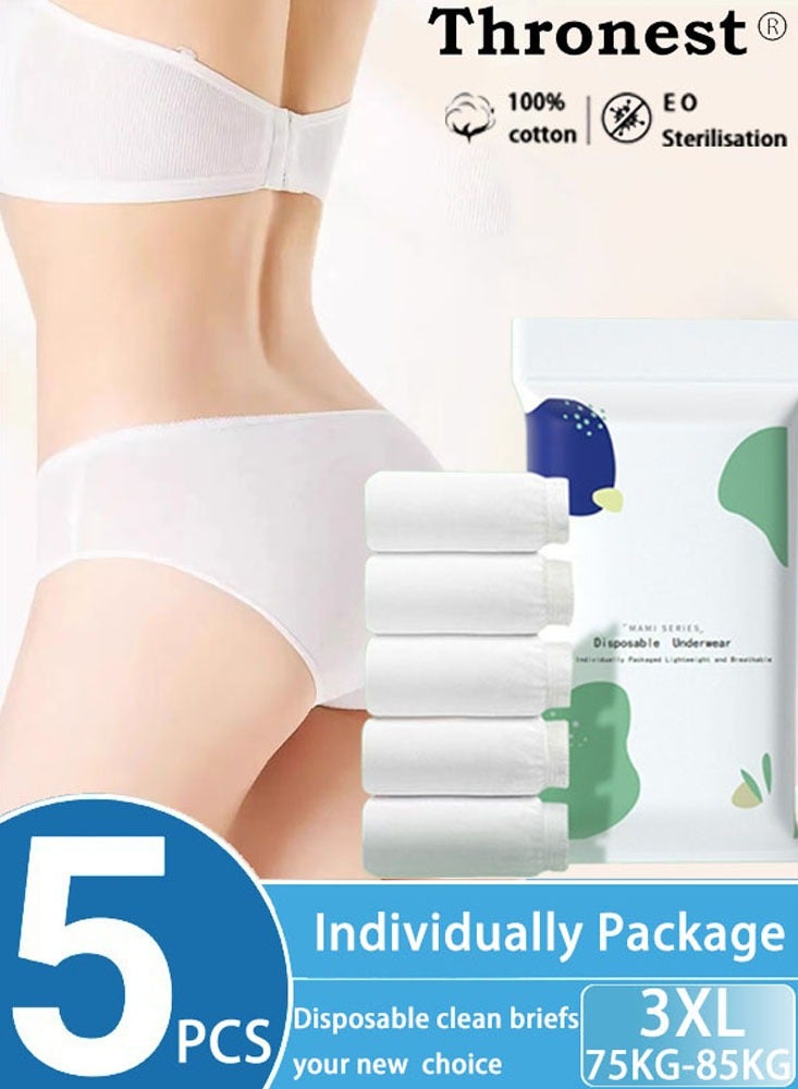 Thronest 5 Pack Sterile High Elasticity Women's Disposable Panties, Mid Waist Soft Hygienic Underwear,Pregnancy and Travel Use with Individually  Package Disposable Briefs, size XXXL  - Image 1