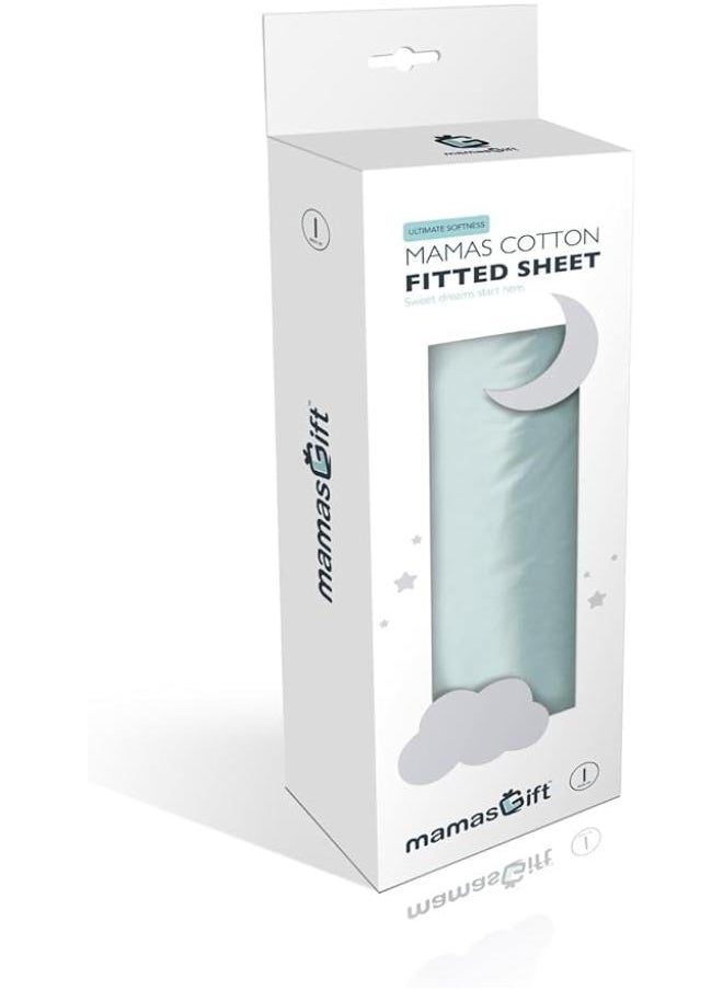 Mamas Gift - Cotton Fitted Sheet, 120 cm x 60 cm Size, Blue - Image 1