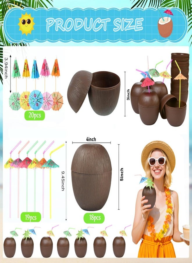 Haundry 18 Coconut Cups with 18 Straws, 18 Cocktail Drink Picks, Hawaiian Luau Tiki and Beach Theme Party Decorations for Kids and Adults - Image 2