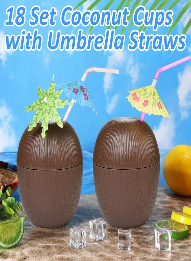 Haundry 18 Coconut Cups with 18 Straws, 18 Cocktail Drink Picks, Hawaiian Luau Tiki and Beach Theme Party Decorations for Kids and Adults - Image 5