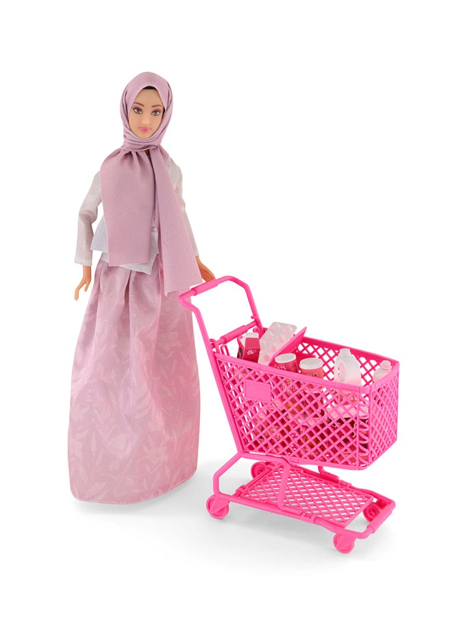 Fulla Doll With Shopping Cart Includes Bottles, Juice, Milk, Chocolate, Chips And Eggs Pretend Grocery Play With Fashion Doll- Encourages Creative Role-Playing And Story Fun For Kids, Perfect For Eid Gifting  - Image 4