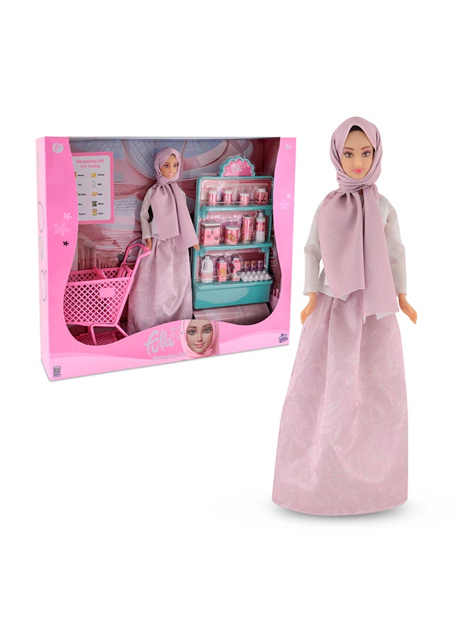 Fulla Doll With Shopping Cart Includes Bottles, Juice, Milk, Chocolate, Chips And Eggs Pretend Grocery Play With Fashion Doll- Encourages Creative Role-Playing And Story Fun For Kids, Perfect For Eid Gifting  - Image 1