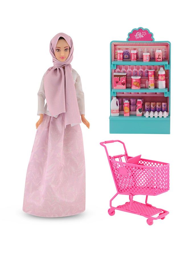 Fulla Doll With Shopping Cart Includes Bottles, Juice, Milk, Chocolate, Chips And Eggs Pretend Grocery Play With Fashion Doll- Encourages Creative Role-Playing And Story Fun For Kids, Perfect For Eid Gifting  - Image 5