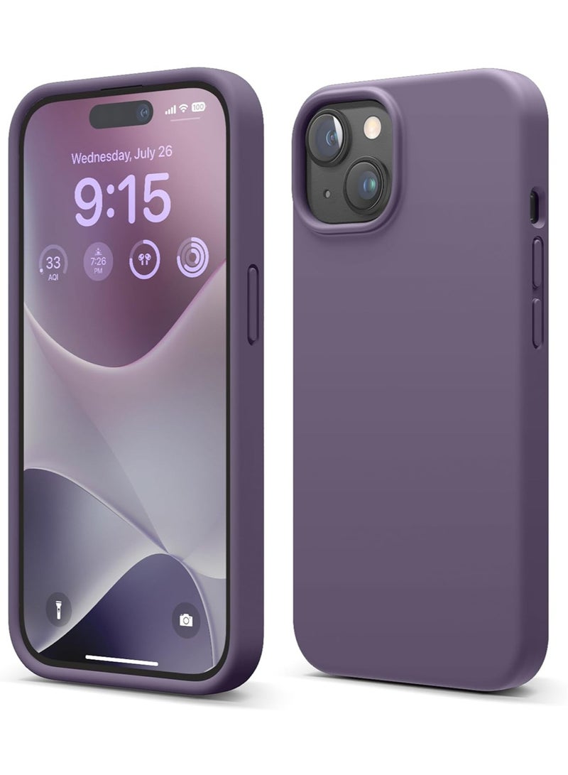 Elago Liquid Silicone for iPhone 15 Case Cover Full Body Protection, Shockproof, Slim, Anti-Scratch Soft Microfiber Lining - Deep Lavender - Image 1