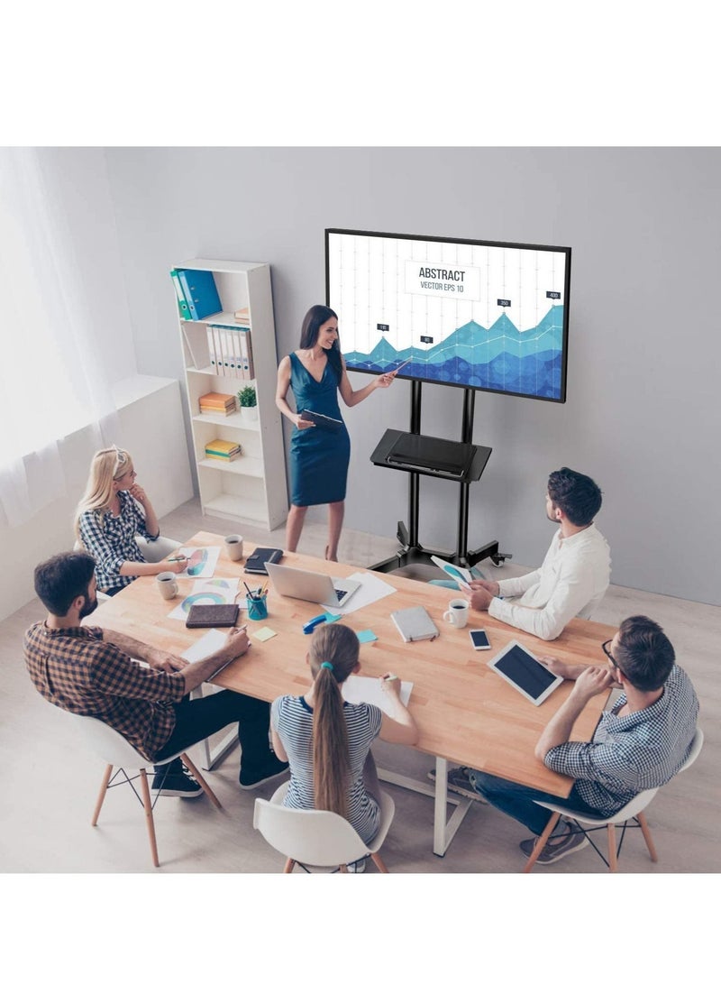 Mobile TV Cart with Wheels for 32-65 Inch LCD LED Plasma Flat Screen TVs- Height Adjustable Rolling TV Stand Hold up to 132 lbs- Floor Stand with Tray Max VESA 600x400mm - Image 2