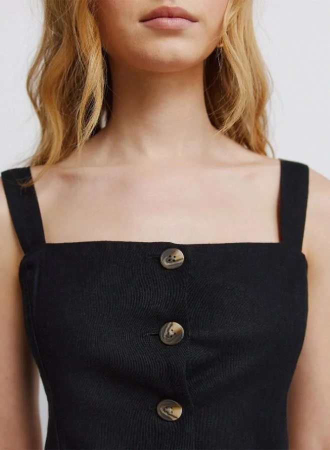 Springfield  Black linen short strappy front button vest top for Women | Best Price UAE