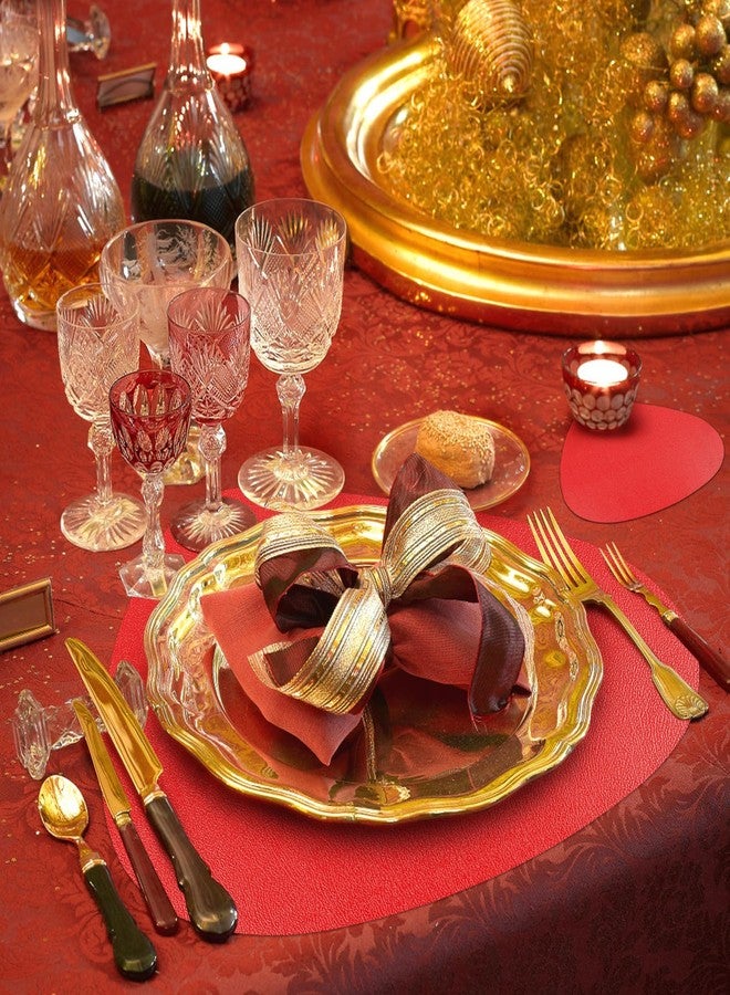 Stuffygreenus Set of 6 Red Vinyl Placemats with Coasters 16.5 Inch Pebble Shaped Vinyl Placemats Faux Leather Red Place Mats for Xmas Winter Party Kitchen Dining Table Decorations - Image 5