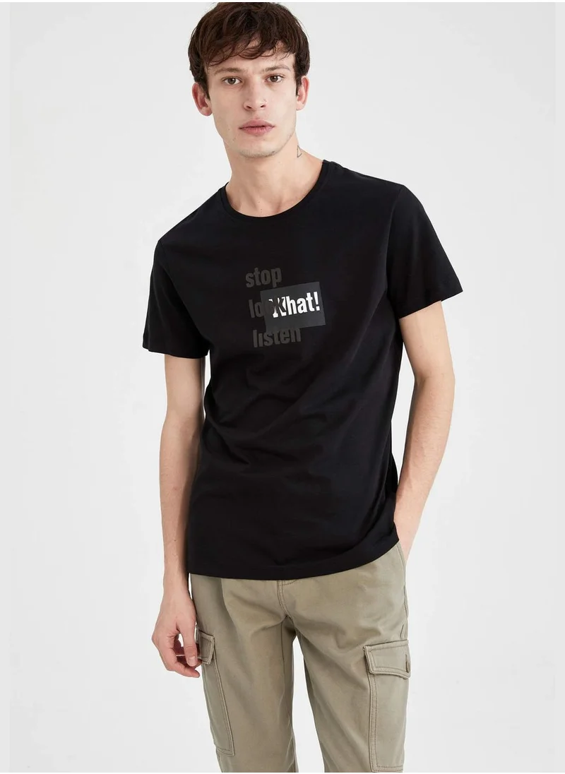 DeFacto Slim Fit Short Sleeve Slogan Print T-Shirt