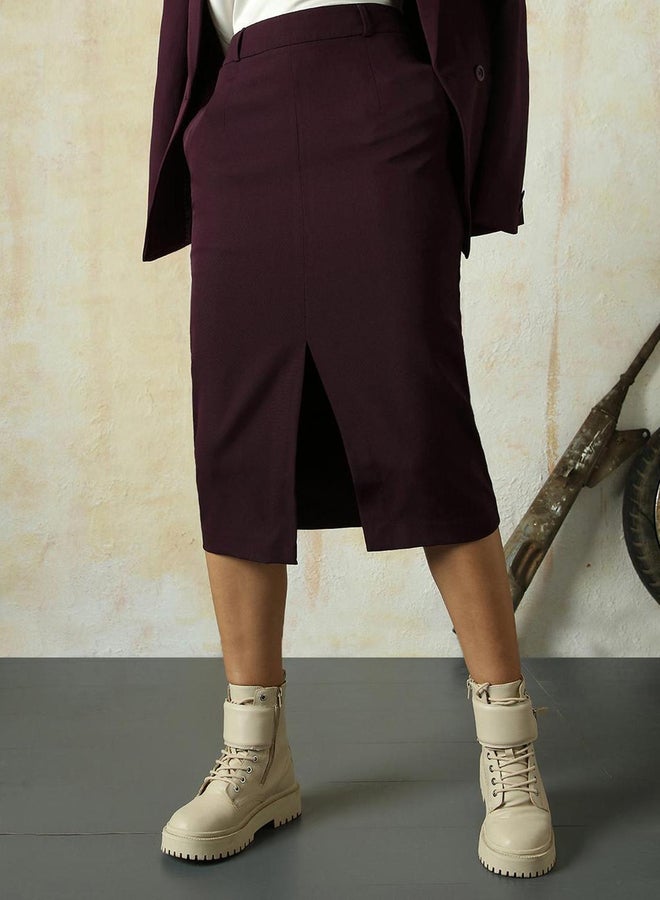 HIGH STAR Solid A-Line Skirt with Front Slit Detail - Image 5