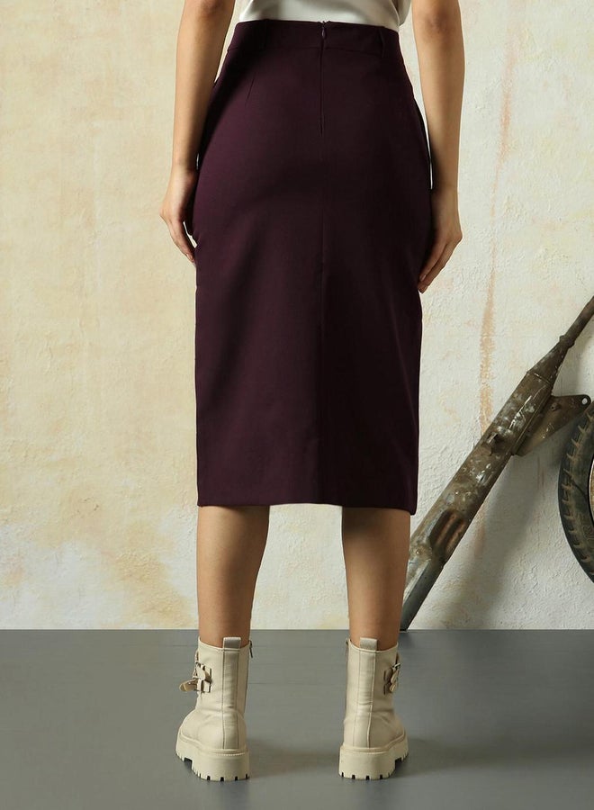 HIGH STAR Solid A-Line Skirt with Front Slit Detail - Image 3