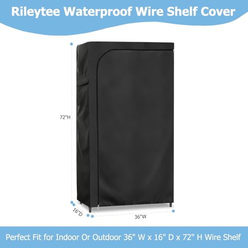 Rileytee Wire Shelf Cover,Heavy Duty 600D Dustproof Waterproof Shelf Covers for Wire Shelving,Outdoor Storage Rack Cover for Wire Rack with Zipper,Black,36"W x 16"D x 72"H - Image 2