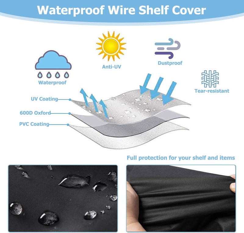 Rileytee Wire Shelf Cover,Heavy Duty 600D Dustproof Waterproof Shelf Covers for Wire Shelving,Outdoor Storage Rack Cover for Wire Rack with Zipper,Black,36"W x 16"D x 72"H - Image 3