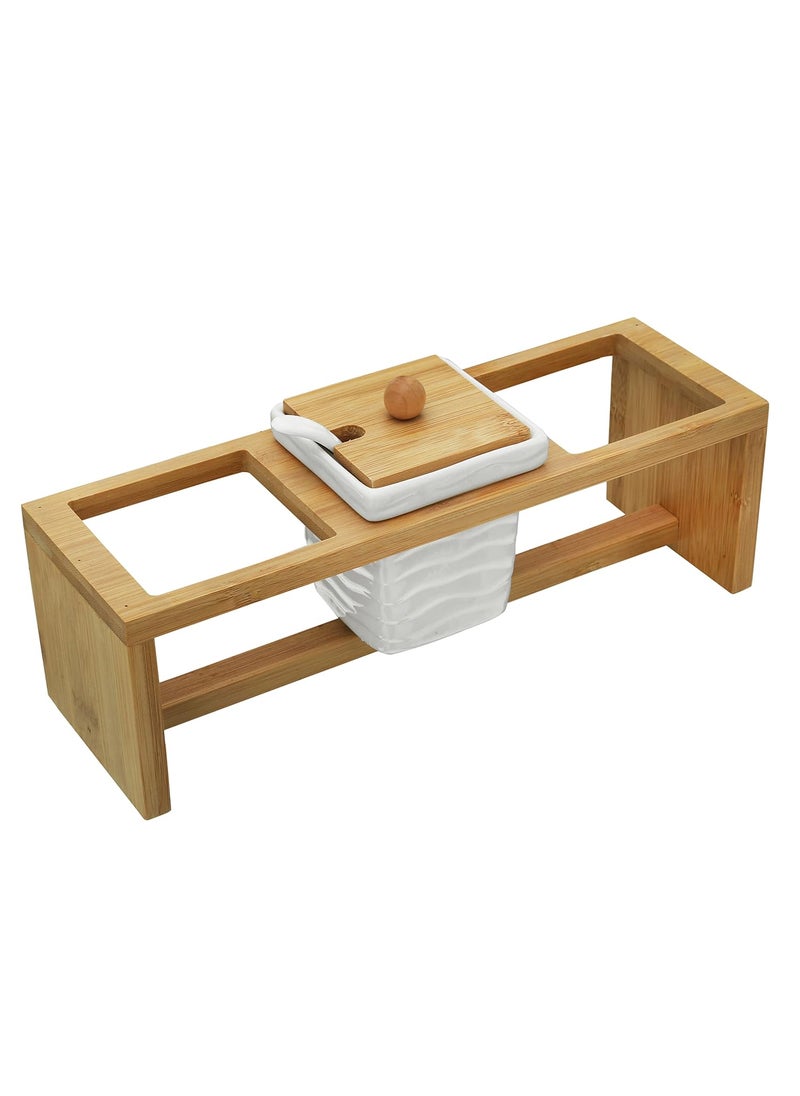 TAGROCK TAGROCK Ceramic Pickle Containers Basic Ripple Style Kitchen Accessories Pickle Jars Square Shaped White With Brown Lid Stand_Set Of 3 Pcs  - Image 4