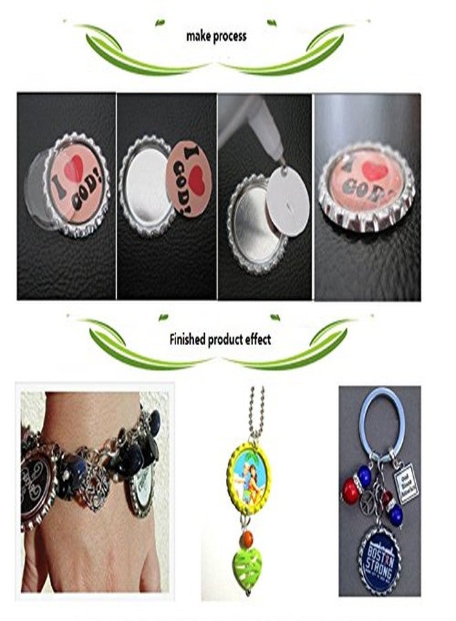 RUTICH 200 PCS Flat Decorative Bottle Cap Craft Bottle Stickers Double Sided Printed for Hair Bows, DIY Pendants or Craft Scrapbooks Silver Aluminum - Image 5