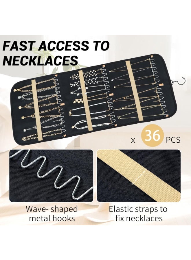 Double Sides Hanging Jewellery Organiser with 48 Clear Pockets and 3 Wave-Shaped Hooks,Jewellery Door Hanger Storage Holder for Earrings Necklaces Rings Bracelets on Closet Wall Door, Large - Image 5