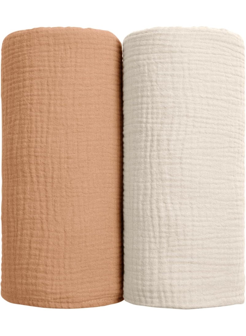 Muslin Swaddle بطانية - قطن طفل استلام بطانية ناعمة محايدة 2Pack (الكراميل) - Image 1