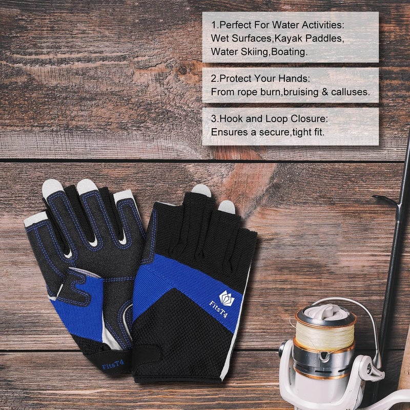 FitsT4 Sports Kayaking Gloves 3/4 or Full Finger Padded Palm Fingerless Gloves for Men Women Youth Perfect for Sailing Paddling Canoeing Boating Workout Rowing SUP and Other Water Sports - Image 3