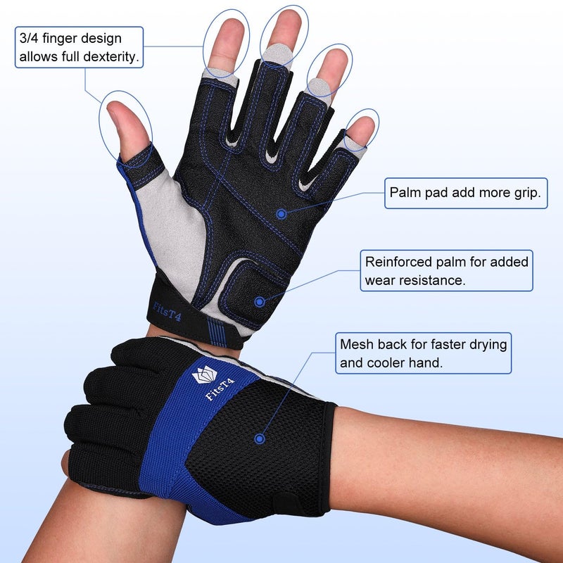 FitsT4 Sports Kayaking Gloves 3/4 or Full Finger Padded Palm Fingerless Gloves for Men Women Youth Perfect for Sailing Paddling Canoeing Boating Workout Rowing SUP and Other Water Sports - Image 2