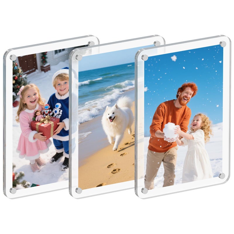 Dooiclear 3 Pack Magnetic Picture Frame for Fridge, 4x6 Inch Photo Frame for Refrigerator, Double Sided Clear Photo Frame, Acrylic Picture Magnet Frame for Home, School, Office - Image 1
