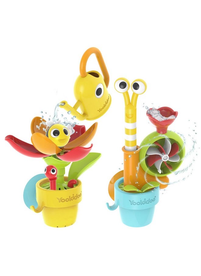Yookidoo Yookidoo Toddler Baby Bath Toy (Ages 1-3) Garden Adventure Set Bundle: Snail & Flower with Watering Can (Mold Free) Attach to Any Tub or Shower Fun for Bath Time - Great for Boys , Girls , & Kids  - Image 1