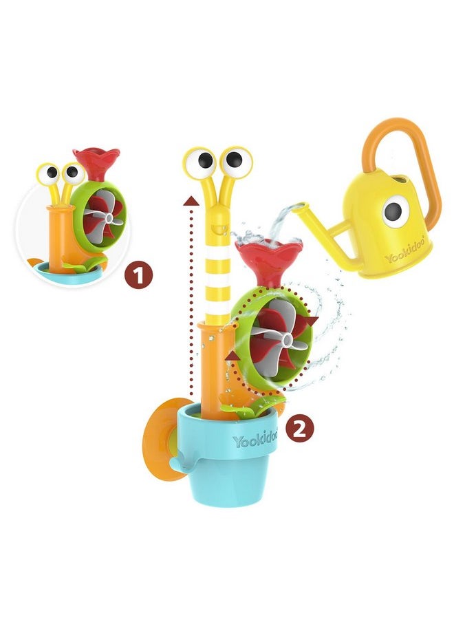 Yookidoo Yookidoo Toddler Baby Bath Toy (Ages 1-3) Garden Adventure Set Bundle: Snail & Flower with Watering Can (Mold Free) Attach to Any Tub or Shower Fun for Bath Time - Great for Boys , Girls , & Kids  - Image 2