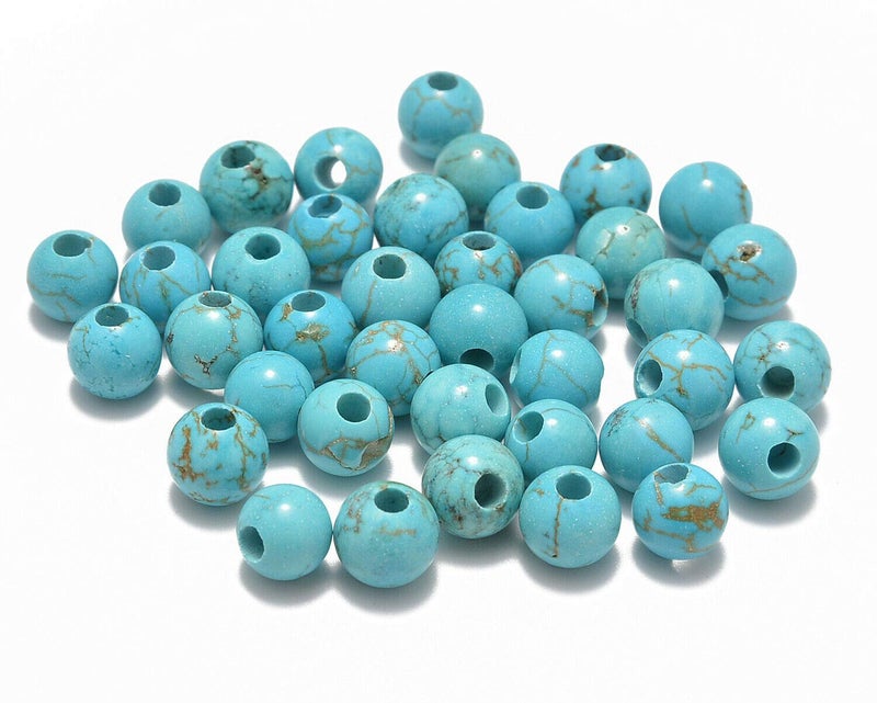 AD Beads Natural Gemstone 8mm Round Loose Beads Big Hole 25mm Sized 40pcs Blue Turquoise