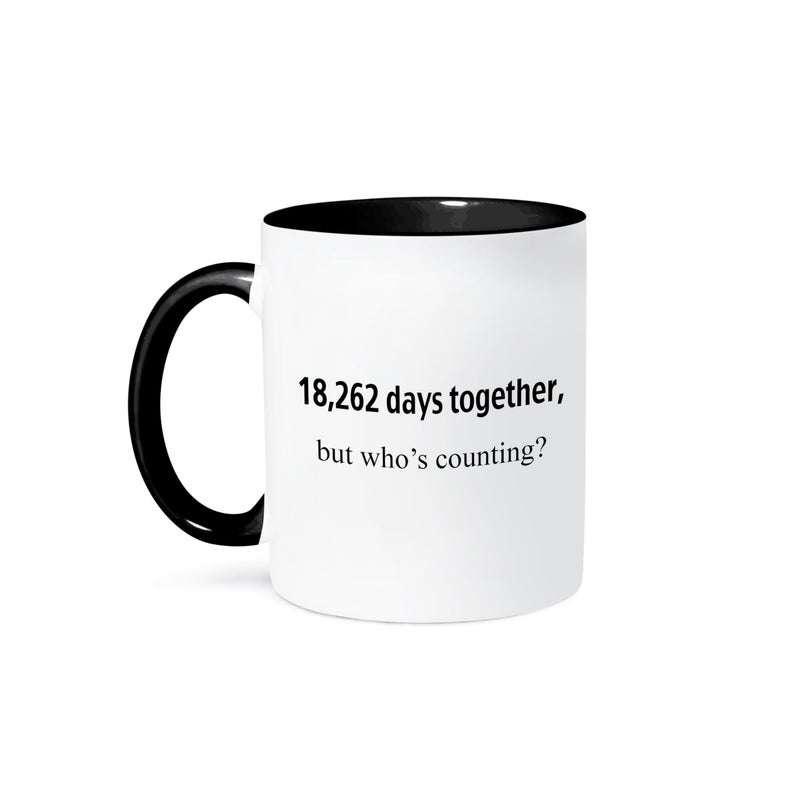 3dRose "Happy Anniversary - 18,262 Days Together, But Who'S Counting" Mug, 11 oz, Black - Image 1