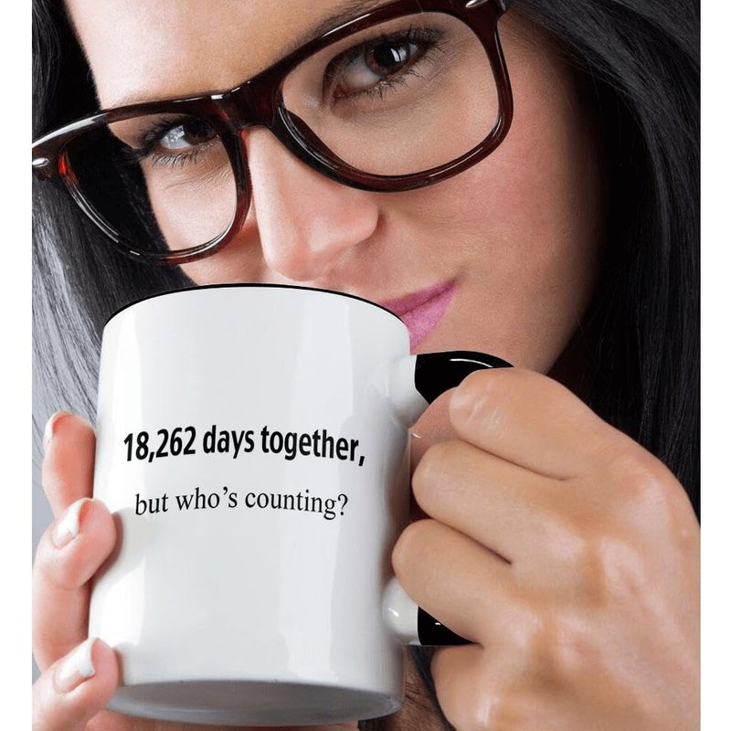 3dRose "Happy Anniversary - 18,262 Days Together, But Who'S Counting" Mug, 11 oz, Black - Image 2