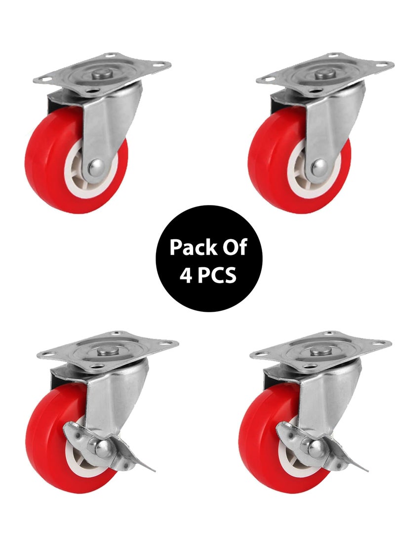 Toshionics Pack Of 4 Pcs Rotating Wheel Heavy Duty 360 Degree 45mm Rotary Swivel Ball Bearing Castor Nylon Wheels 2 Lockable Casters With Brake Replacement For Office Trolleys Home Furniture Carts  - Image 1