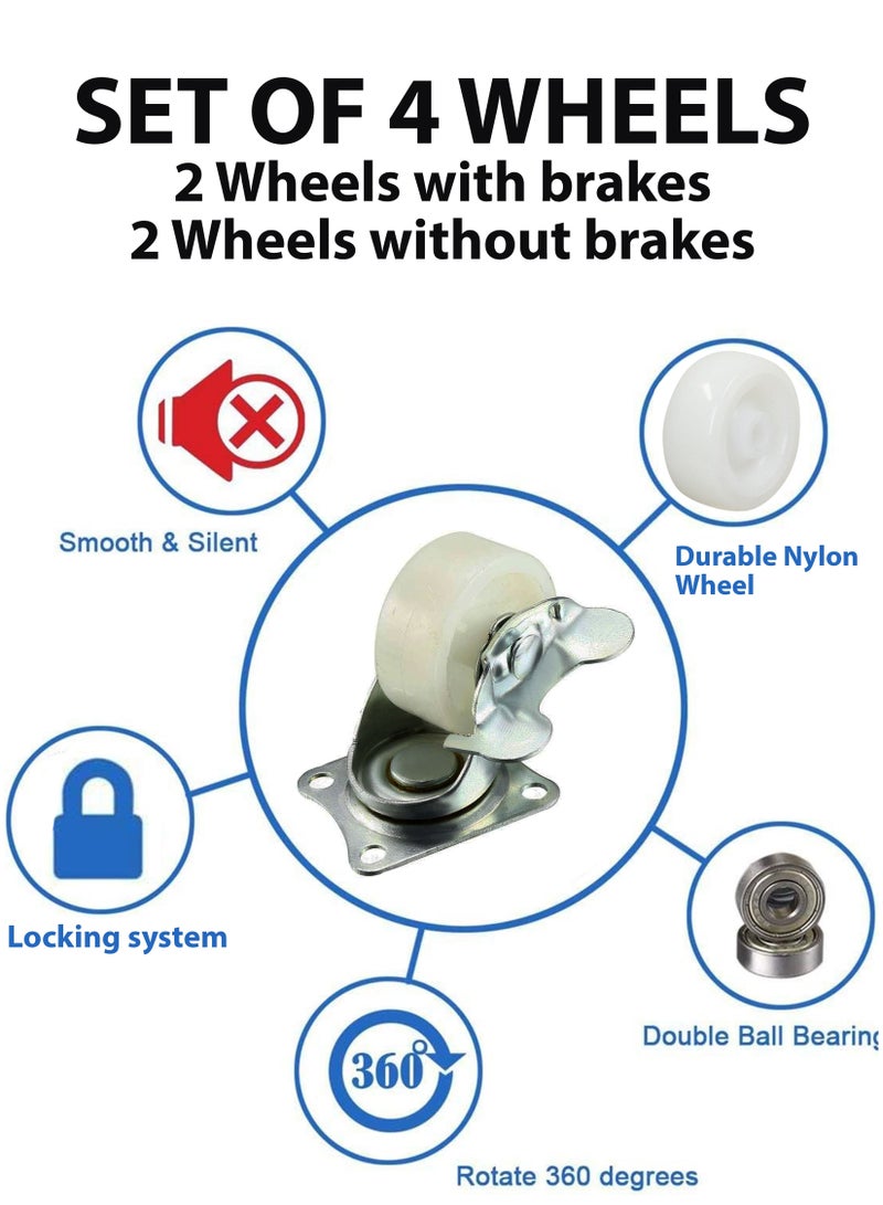 Toshionics Pack Of 4 Pcs Rotating Wheel Heavy Duty 360 Degree 45mm Rotary Swivel Ball Bearing Castor Nylon Wheels 2 Lockable Casters With Brake Replacement For Office Trolleys Home Furniture Carts  - Image 2