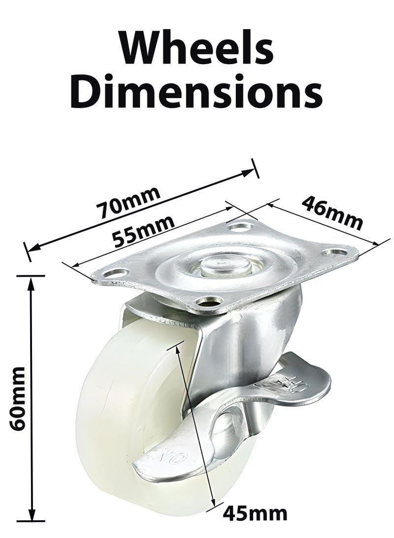 Toshionics Pack Of 4 Pcs Rotating Wheel Heavy Duty 360 Degree 45mm Rotary Swivel Ball Bearing Castor Nylon Wheels 2 Lockable Casters With Brake Replacement For Office Trolleys Home Furniture Carts  - Image 4