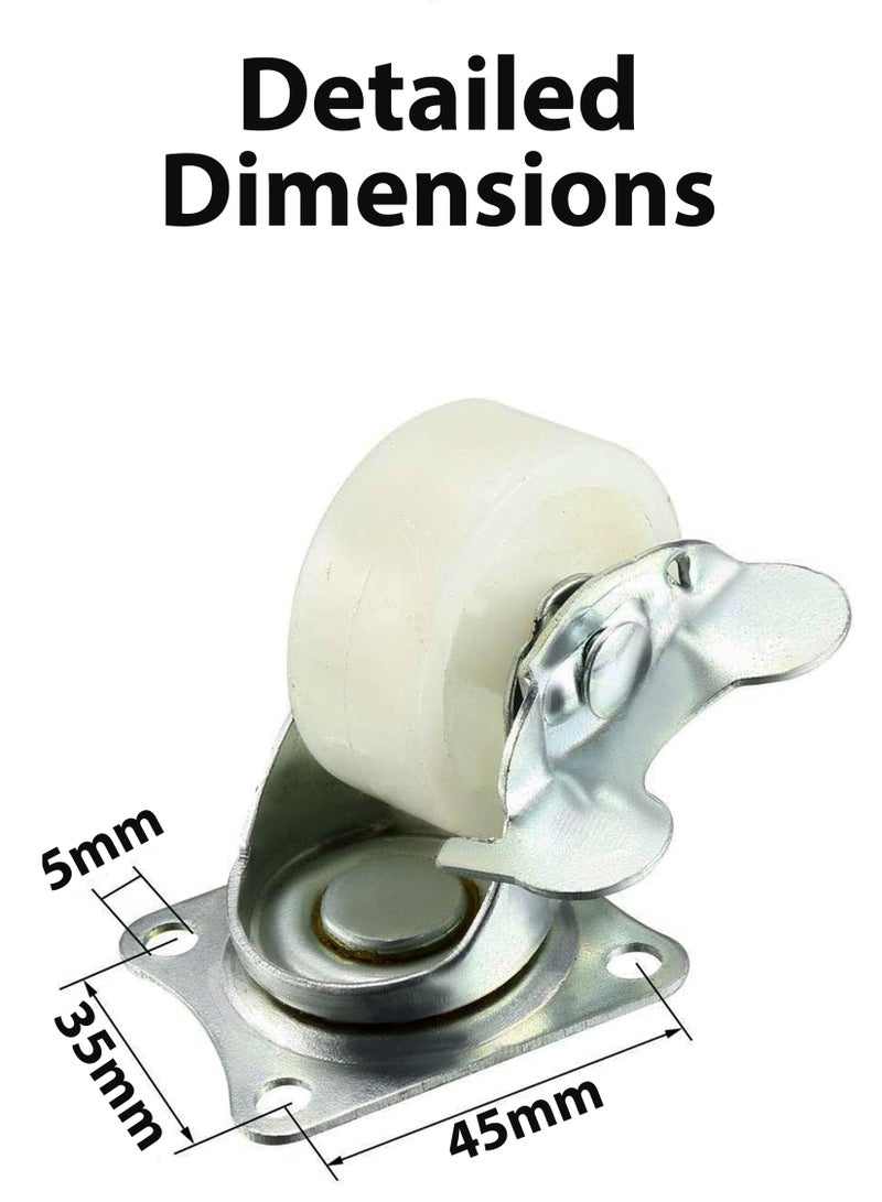 Toshionics Pack Of 4 Pcs Rotating Wheel Heavy Duty 360 Degree 45mm Rotary Swivel Ball Bearing Castor Nylon Wheels 2 Lockable Casters With Brake Replacement For Office Trolleys Home Furniture Carts  - Image 5