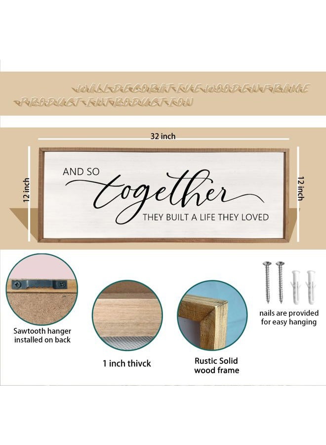 comurdyo And So Together They Built A Life They Loved Sign 32”X12” Master Bedroom Above Bed Wall Decor Large Framed Wood Farmhouse Sign for Over Bed Bedside Wall Art for Love Sign Decor (Wood) - Image 2