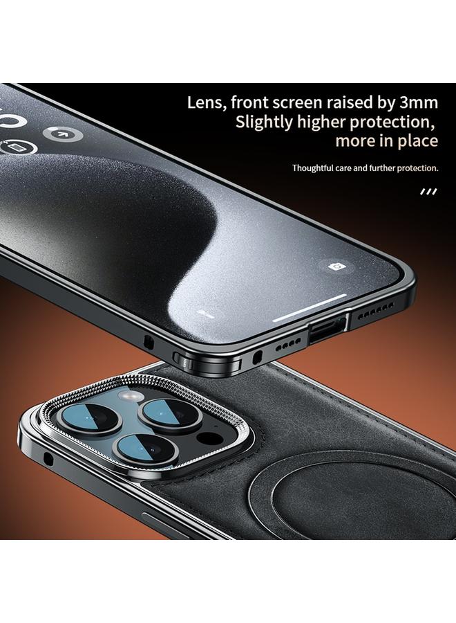 S-TOP Case For iPhone 14 Pro Max Metal Frame Oil Wax Leather MagSafe Phone Case with Spring Buckle Stand - Image 4