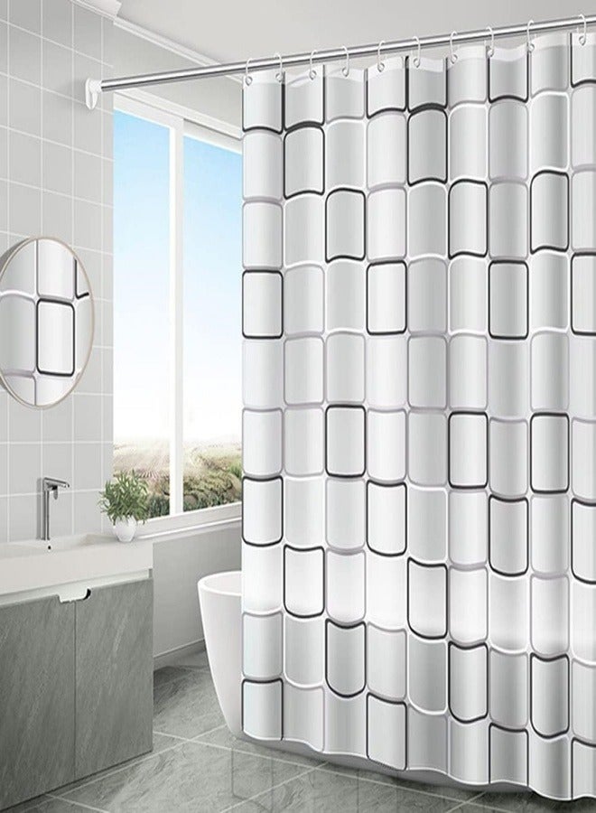 Transparent Shower Curtain, Square Printed Design, Eco-Friendly Waterproof Heavy Duty with Anti-Mold Grid for Bathroom and Bath Tub, 180x200cm  - Image 1