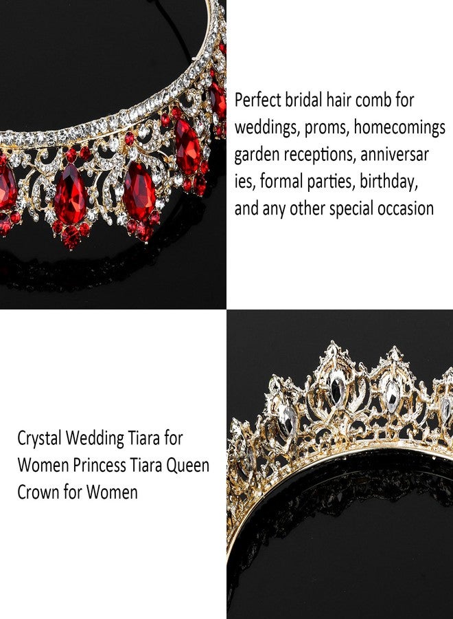 أماريفير تاج زفاف ذهبي مرصع بالكريستال من أماريفير للنساء، تيجان ملكية، عصابة رأس أميرة، تيجان مرصعة بأحجار الراين الحمراء للعروس، إكسسوارات شعر براقة لحفلات أعياد الميلاد وحفلات التخرج وحفلات التتويج. - Image 3