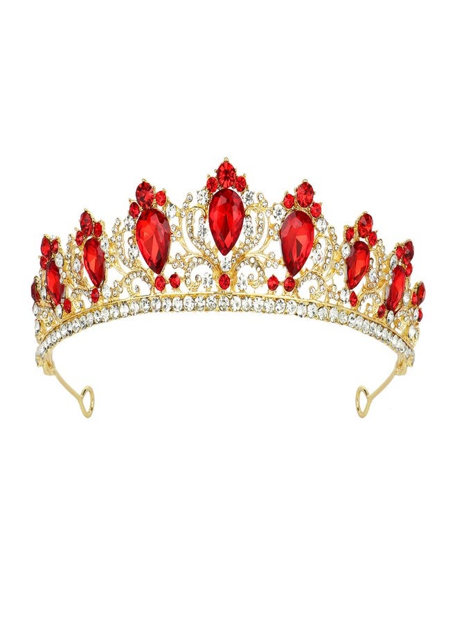 أماريفير تاج زفاف ذهبي مرصع بالكريستال من أماريفير للنساء، تيجان ملكية، عصابة رأس أميرة، تيجان مرصعة بأحجار الراين الحمراء للعروس، إكسسوارات شعر براقة لحفلات أعياد الميلاد وحفلات التخرج وحفلات التتويج. - Image 1