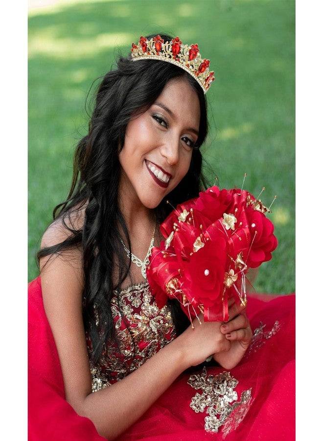 أماريفير تاج زفاف ذهبي مرصع بالكريستال من أماريفير للنساء، تيجان ملكية، عصابة رأس أميرة، تيجان مرصعة بأحجار الراين الحمراء للعروس، إكسسوارات شعر براقة لحفلات أعياد الميلاد وحفلات التخرج وحفلات التتويج. - Image 5