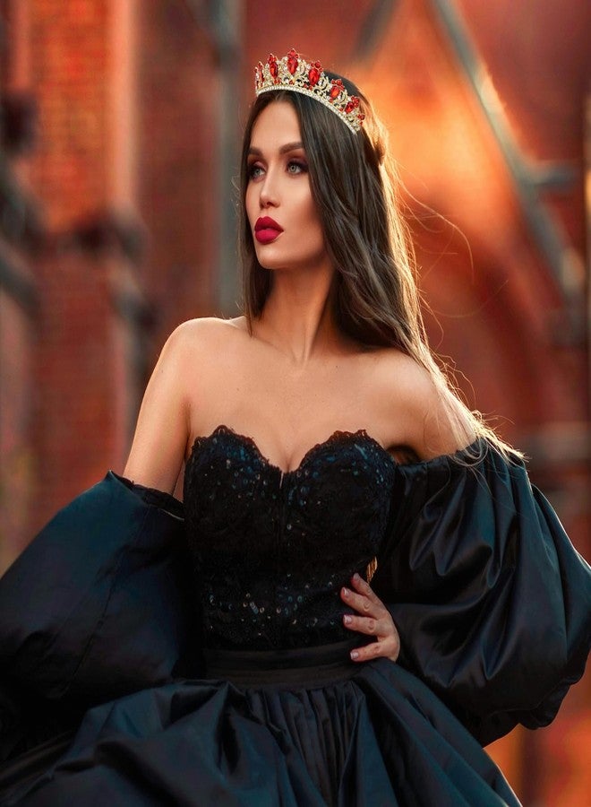 أماريفير تاج زفاف ذهبي مرصع بالكريستال من أماريفير للنساء، تيجان ملكية، عصابة رأس أميرة، تيجان مرصعة بأحجار الراين الحمراء للعروس، إكسسوارات شعر براقة لحفلات أعياد الميلاد وحفلات التخرج وحفلات التتويج. - Image 4