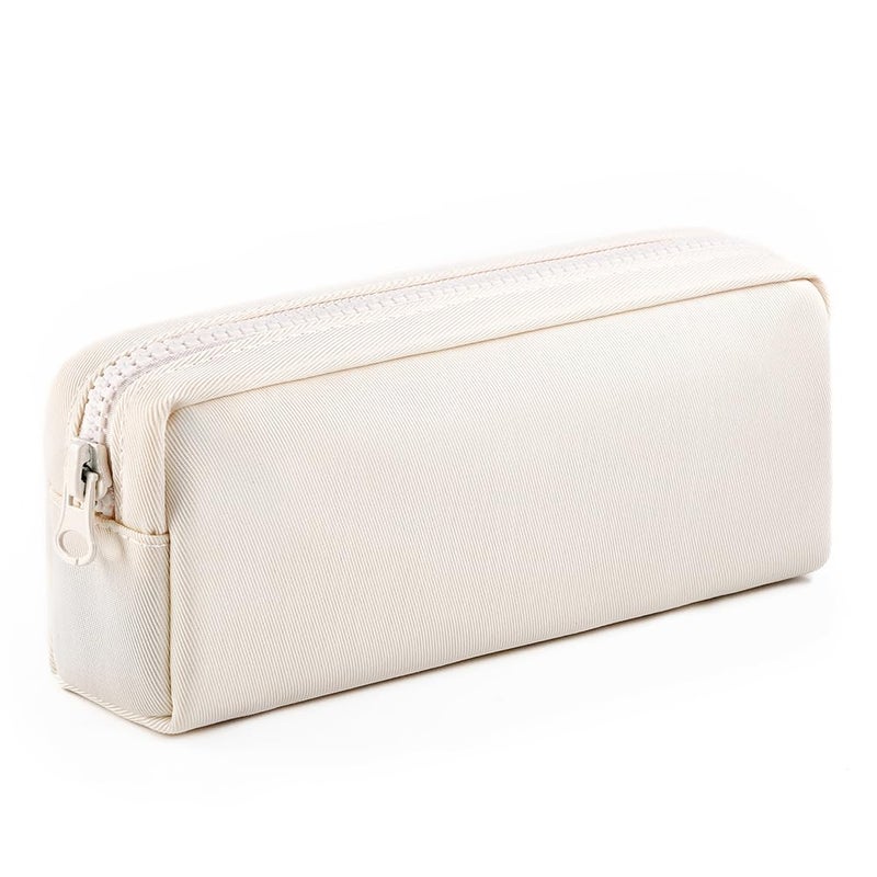 DOBMIT Big Capacity Pencil Case Pure Color Pen Pouch with Zipper Stationary Storage Bag for Adult Students Officers Cream White
