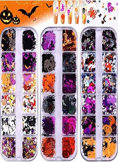 EBANKU 3 Boxes Halloween Nail Art Glitter Sequins, 3D Holographic Skull Spider Pumpkin Bat Ghost Witch Halloween Confetti Glitter For Diy Nail Art Halloween Party  - Image 1