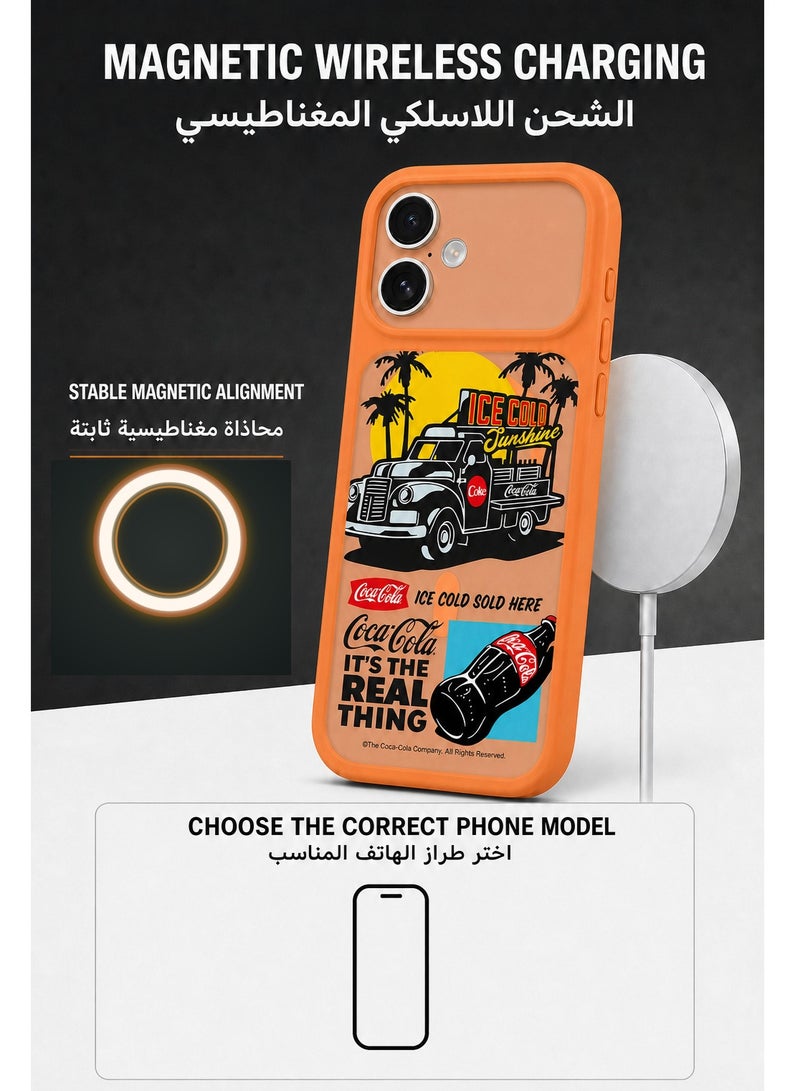 Coca-Cola iPhone 17 Magnetic Phone Case, Ice Cold Sunshine Vintage Truck Design, Raised Camera Protection, Slim Matte TPU Cover, Orange - Image 3