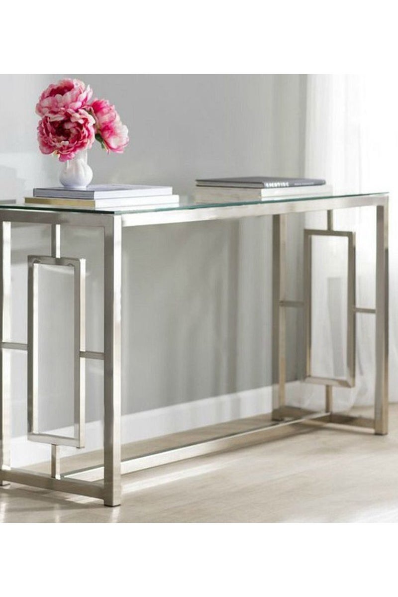 كونسول فضى هيكل ستيل سطح زجاجى شفاف